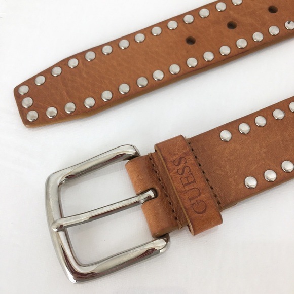 Guess Brown Leather Belt Silver Metal Studs Women’s Size medium Western Cowgirl - Picture 4 of 9
